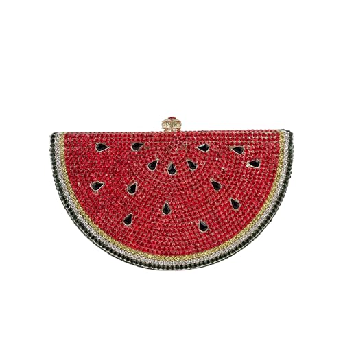 Watermelon Shaped Crystal Clutch Purses Sparkly Fruit Diamond Evening Bag Women Luxury Handbags Party Wedding Prom Rhinestone Purses