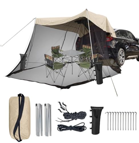 TentHome Waterproof Tailgate Shade Awning Tent for Car SUV Travel Camping with Screen Room (Beige)