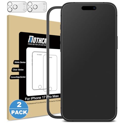 Mothca 2 Pack Matte Glass Screen Protector for iPhone 17 Pro Max[6.9 inch] + 2 Pack Camera Lens...