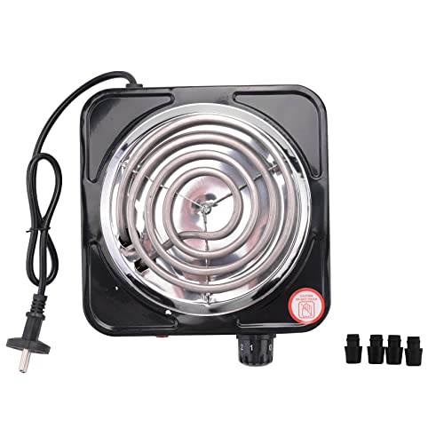 BYCUFF Estufa EléCtrica de un Solo Quemador, Compacta y PortáTil, Placa Calefactora de Temperatura Ajustable, 1500 W, Enchufe Europeo Negro y Acero Inoxidable