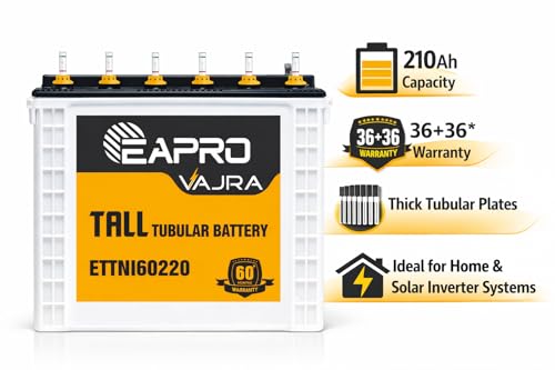 Image of Eapro Vajra ETTNI60220 Tubular Battery, 210Ah - Long Life, Deep Cycle Strength, Low Maintenance, Optimized Energy Storage, 3 Years Warranty