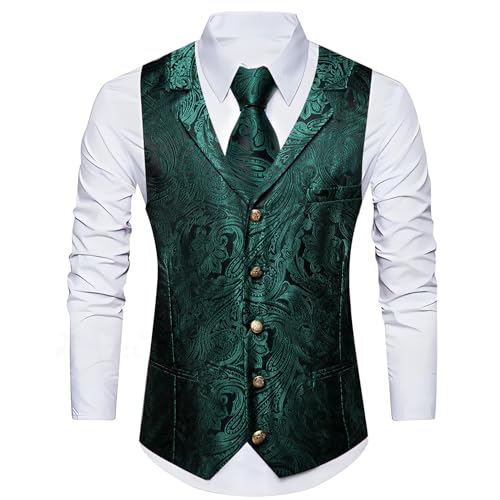 Image of Barry.Wang Mens Silk Lapel /Shawl Collar Vest Tie Sleeve Holder Set Formal /Casual Paisley Vests Wedding Tuxedo Waistcoat