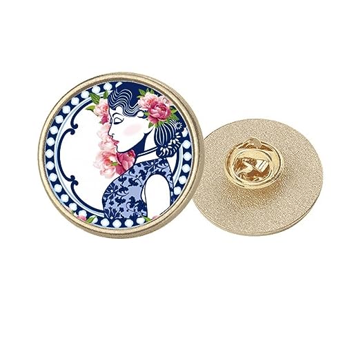 Broche ronde en métal doré fleur de culture chinoise M pour raviver un vêtement trop terne