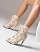 Imagen de Mujer Gladiador Sandalias Respirable Baile Heels Strappy Peep Toe Cordones Zipper Burju Baile Heels Class Zapatos Stiletto Patent Apricot Size 41