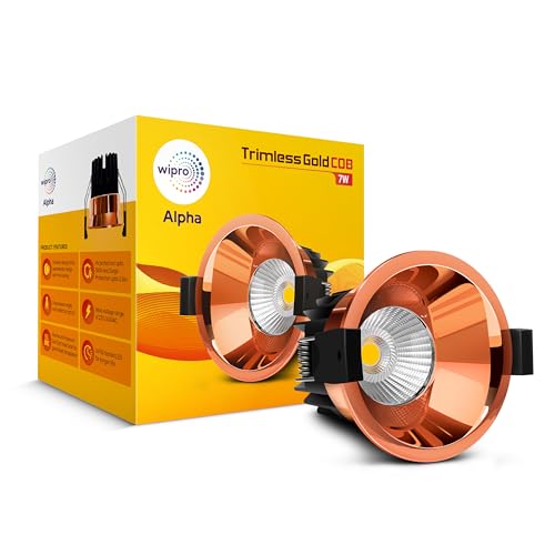 Image of Wipro 7 Watt Alpha Trimless Gold COB | Warm White (2700K) | Aluminium PDC Heat Sink | Sharp Beam Angle with Reflector for Home, Office and Store Cabinet Display | Pack of 6