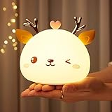 Cute Deer Night Lights for Kids Room, Portable Kids Night Lights for Bedroom, Squishy Toddler Baby Night Light for Christmas Gifts, Silicone Animal Night Light for Nursery Girls, LED Color Changing