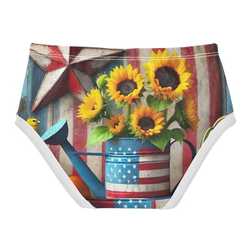 Cotton Toddler Underwear Custom Patriotic Sunflowers American Flag Cute Panties Girl Stylish Briefs Undies Kids 2t2