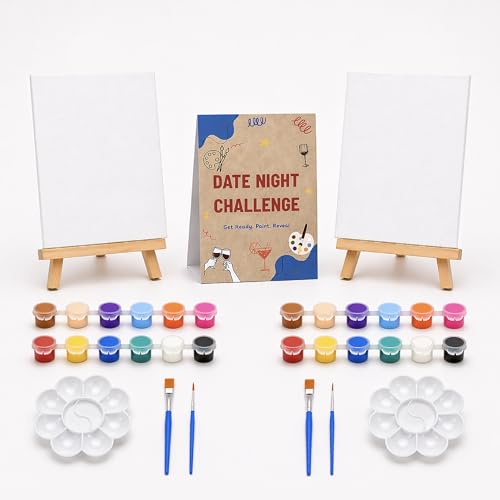 Paint Your Partner Date Night Kit Painting Challenge - Includes Canvases Easels Paints Brushes Award Certificate and Mood-Setting Table Tent - Date Night Activities to Create Lasting Memories