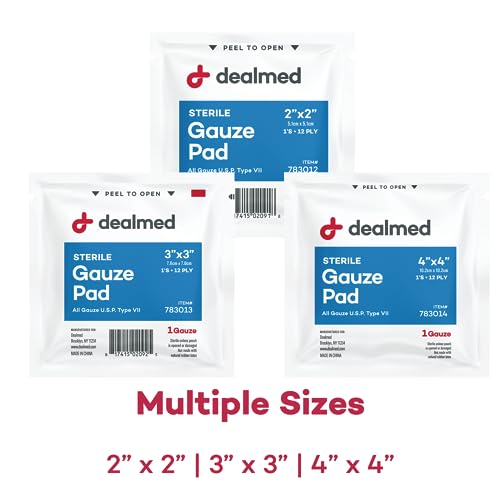 image for Dealmed 3’’ x 3’’ Sterile Gauze Pads (100 Count) Disposable an