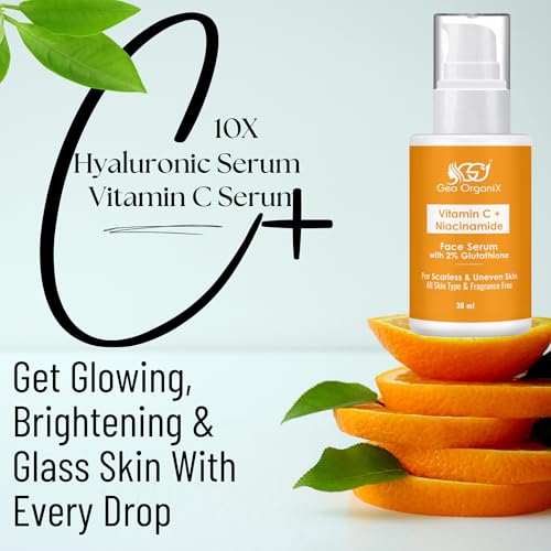 Image of Vitamin C + Niacinamide Face Serum with 2% Glutathione | Brightening & Anti-Pigmentation Serum for Dark Spots & Acne Marks | Helps Improve Skin Tone, Radiance & Clarity | Lightweight Daily Serum for All Skin Types | 30 ml (Pack of 1)