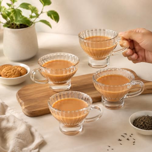 Image of bellemax Tea and Coffee Cup Glass Mug, Used for Tea, Coffee, Green Tea, Lemon Tea Cup (BX-11, Set of 2)