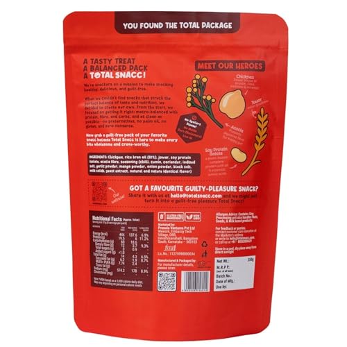 Image of TOTAL SNACC Roasted Bhujia Peri Peri 250g | High Protein 19g, High Fibre 12g | 70% Less Oil | No Palm Oil | Baked Bhujiya | Healthy Namkeen | High Protein Snacks | Diabetic Friendly | Millet Bhujia | Low Calorie