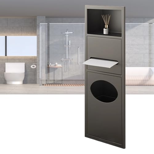 Soporte empotrado para papel higiénico con cubo de basura integrado de acero inoxidable 304 para baño y cocina, ahorra espacio, estante de almacenamiento de artículos de tocador (gris, 200 x 630 x 135