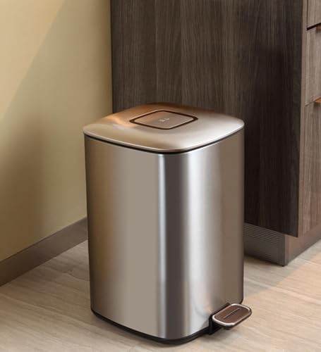 Image of Obsessions EKO Soft-Close Bathroom Trash Can - 6L Stainless Steel Pedal Bin with Lid & Liner, Elegant Metallic Waste Basket for Home & Kitchen
