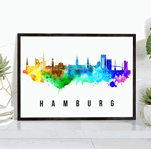 Hamburg Skyline Germany Poster, Hamburg Cityscape Painting, Germany Poster, Hamburg Cityscape And Landmark Print, Home Wall Art, Office Wall Decor #TOP6