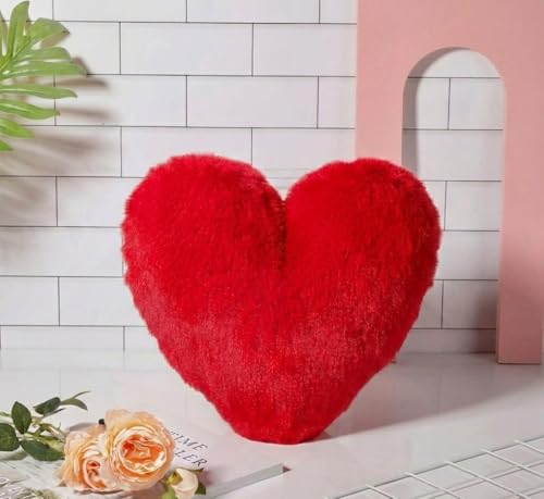 Image of Khooti Heart Shape Cushion Pillow, Romantic for Girlfriend, Boyfriend, or Couples - Soft Red Love Pillow | 14x14 Inches
