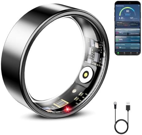 Smart Ring for Women & Men, Smart Ring Health Tracker, Blood Oxygen & Heart Rate Monitor Sleep Ring, Waterproof Fitness Ring, Long Lasting Battery Smart Rings (Black, #9)