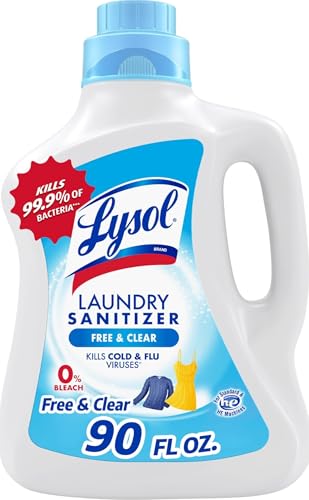 Image of Lysol Laundry Sanitizer Additive, Free & Clear, Free from Fragrance and Dyes, 0% Bleach Laundry Sanitizer, Bacteria-causing Laundry Odor Eliminator, Unscented, 90 Fl Oz (Pack of 1) - Package May Vary