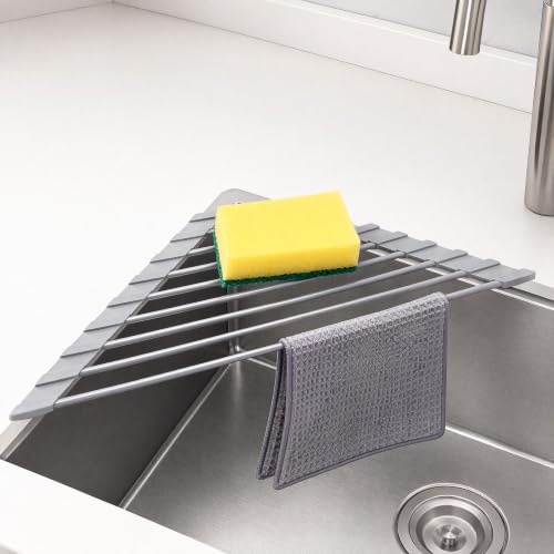 YPLANGENT Escurridor de Platos Plegable, Acero Inoxidable 304, Gris