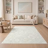 ODIKA 5'x7' Washable Flatwoven Rug, White Chic Daisy Stain Resistant Area Rug Non-Slip Low Profile Floor Covering for Guest Room, Lounge, Apartment | Ref:2078729