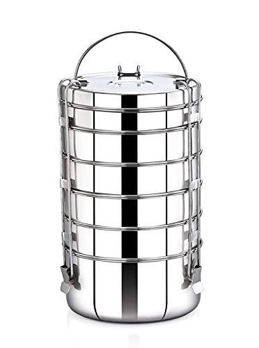 Expresso - Stainless Steel Food Grade Lunch Box | Traditional Tiffin Carrier/Container for School/Office, Dia 22.5cm | 6 Tier