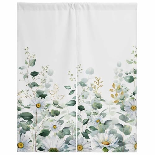 のれん 目隠し 遮光 暖簾 間仕切り グリーンユーカリ 北欧ナチュラル ボタニカルリーフ柄 厚手 防寒 防音 断熱 ロング 半間のれん リビング 和風 カーテン プライバシー保護 玄関 キッチ リビング 飲食店 出入り口 室内インテリア 温泉 施設向け バ