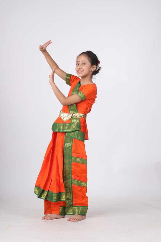 Image of ITSMYCOSTUME Bharatnatyam Costume Dress for Girls Set of 4(Bottom,Blouse,Hip Cloth & Anchal) Classical Dance dress for Kids