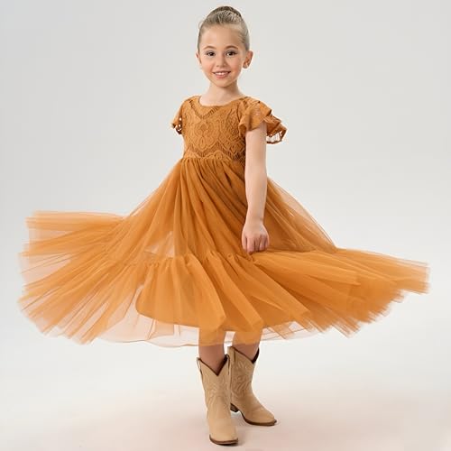 2Bunnies Girl Orchid Lace Flutter Sleeve A-Line Swirly Ruffle Tulle Communion Rustic Boho Flower Girl Dress4