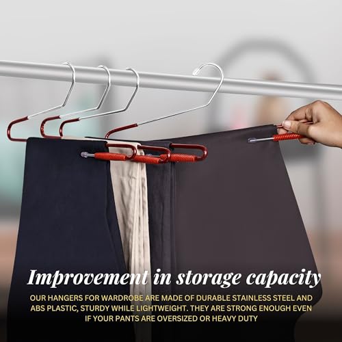 Image of [20-Pack] ROLLYWARE Saree Hanger With Lockable Technology- Premium Non-Slip Stainless Steel Hanger For Sarees, Pants, Trouser, Velvet, Scarfs & Other Clothes
