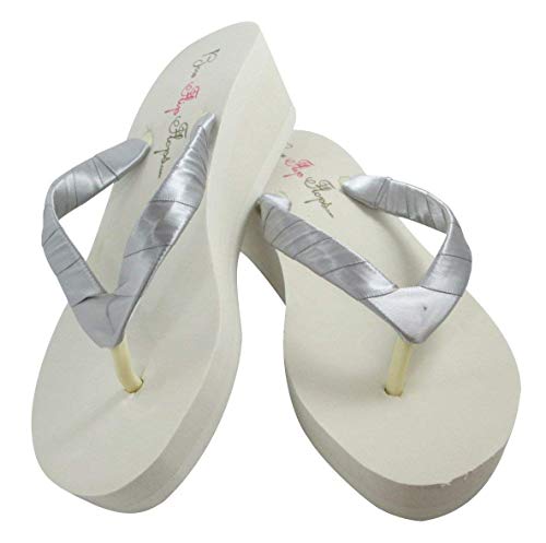 Silver Gray Wedge Flip Flops on Ivory 