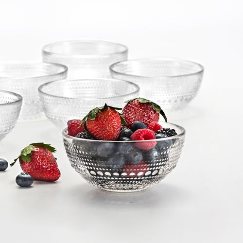 Image of WRINGO Multi Color Glass Bowl for Kitchen Prep, Dessert, Dips, and Candy Dishes, Cake, Snack Bowl Set of 6 Or Nut Bowls, and Microwave Safe Clear Glass Bowls for Mixing, Storing Size 4.5 Inch (WR-07)