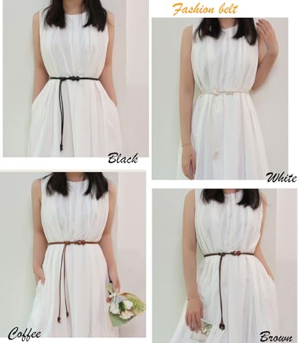 Womens Faux PU Leather Bead Rope Skinny Tie Belts for Skirt Dresses Jeans Pants Thin Dress Waist Belt4