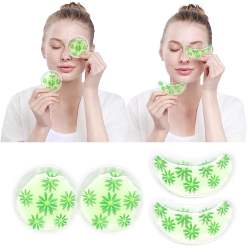 Image of 4PCS Gel Eye Ice Pack Set, Cold & Hot Compress, Reusable Cooling Gel Pads for Strain Relief, Relaxation, SPA and sleep(Green leaves)