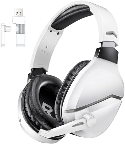 WolfLawS Wireless Gaming Over Ear Headset With Noise Canceling Microphone For PS5, PC, PS4, 2.4G/Bluetooth Gaming Headphones With USB And Type-C Connector, Wired Mode For Controller