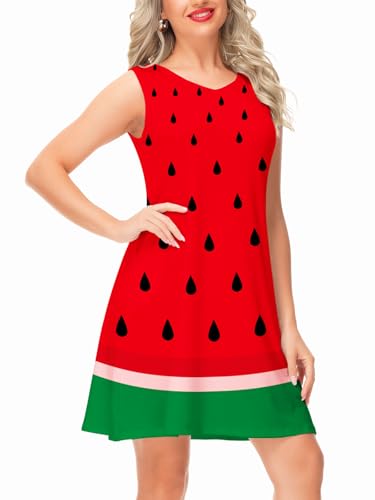 Deerose Women Watermelon Dress Sleeveless Funny Fruits Outfits with Pockets2