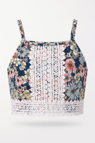 Image of PAMBERSTON Girls Dress Set, Floral Print Sleeveless Top with White Skirt and Bow Detail | Cute Casual Outfit for Girls | Perfect for Parties, Birthday, Wedding