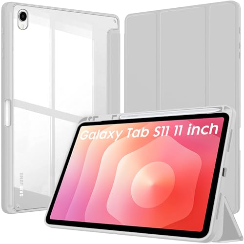 Image of Robustrion Cover Case for Samsung Galaxy Tab S11 11 inch Cover with [S-Pen Holder], Hybrid Flip Cover Case for Samsung S11 Tablet 11 inch with Transparent Back [Auto Sleep Wake] - Grey
