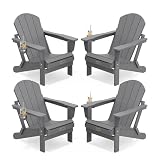 SERWALL Folding Adirondack Chair with Cup Holder Set of...