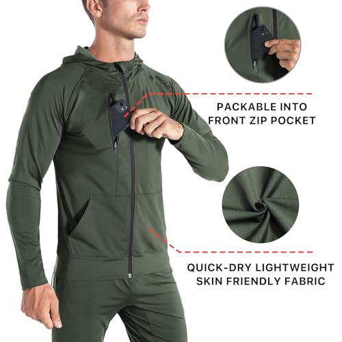 Image of BROKIG Mens Windbreak Running Jacket Zip Up Hoodie | Lightweight,Zip Pocket,Workout,Gym,Athletic,Track,Golf,Cycling,Full Zip Hoodie Jackets,Windbreaker,Jogging Sweatshirts