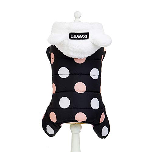 Smalllee_Lucky_Store Pet Polka Dot Padded Fleece Lined Winter Coat Snowsuit Hoodie Jumpsuit For Small Dogs Cats Hood With Ears Water-Resistant Snow Jacket Puppy Clothes Black M #TOP5