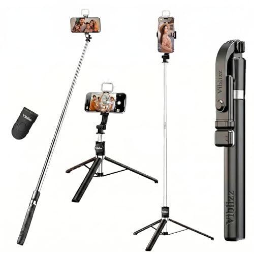 Image of K9 67-inch (170cm) Reinforced Selfie Stick & Tripod with Light and Bluetooth Remote. Multi-Functional Long Stand for Travel or Vlogging. Universally Compatible with iPhone & All Smartphones!