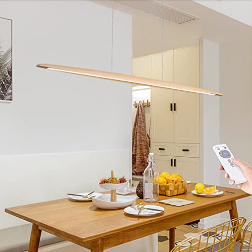 AUCF Holz Kronleuchter LED Pendelleuchte Esszimmerlampe Modern 36W Dimmbar Mit Fernbedienung Pendellampe, Höhenverstellbar Hängeleuchte, Wohnzimmer, Deko Lampe Holzlampe 130Cm Deckenleuchte,Beech Cover