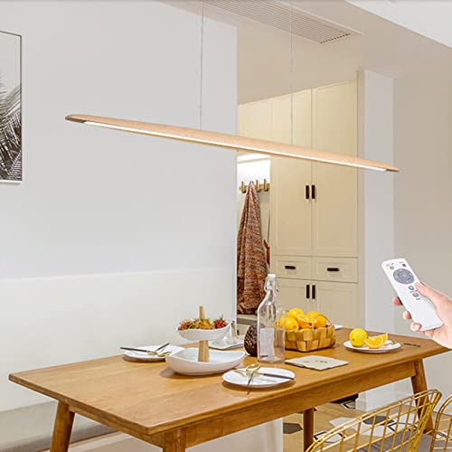 AUCF Holz Kronleuchter LED Pendelleuchte Esszimmerlampe Modern 36W Dimmbar Mit Fernbedienung Pendellampe, Höhenverstellbar Hängeleuchte, Wohnzimmer, Deko Lampe Holzlampe 130Cm Deckenleuchte,Beech