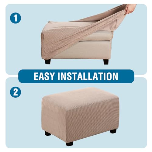 Image of H.VERSAILTEX Ottoman Cover Slipcover Rectangle Fit Length 29 inch-34 inch Footrest Sofa Slipcovers Stool Cover Footstool Protector Covers Feature Stretch Thick Soft Jacquard Fabric Removable Washable - Sand