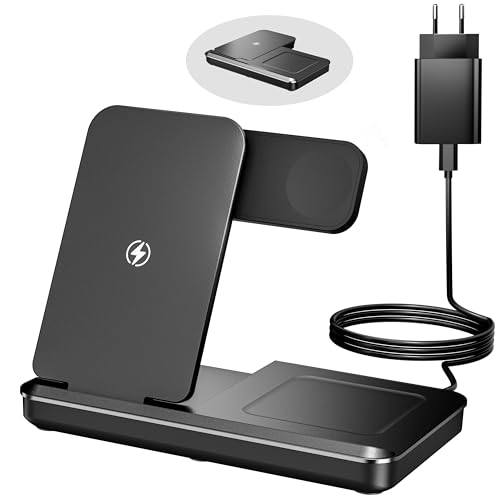 Eddibox 3 In 1 Ladestation für Apple Watch und iPhone, Faltbar 15W Schnelles Apple Ladestation Ladegerät für iPhone 17 16 15 14 13 12 Pro Max/Apple Watch/AirPods