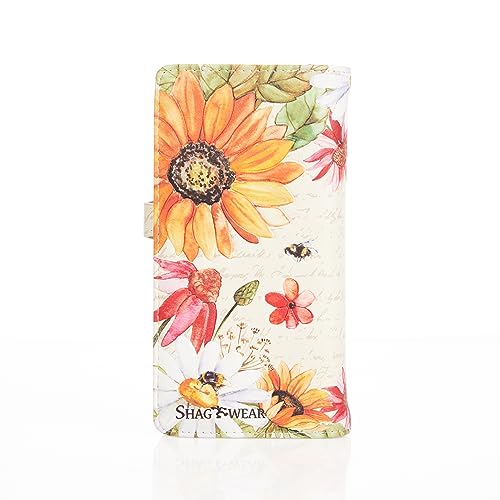 Shag Wear Damen Portemonnaie Mädchen Geldbörse Groß Langformat PU Leder - Viele Fächer/Kartenfächer mit Münzfach mit RFID-Schutz und stilvollen Designs - Sonnenblume (Beige)