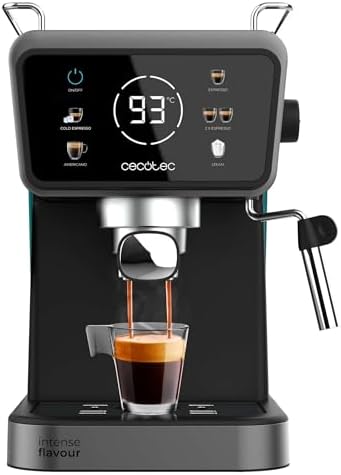 Cecotec Machine à Café Express Power Espresso Touch ColdBrew. Écran Tactile, Système ColdBrew, Pompe 20 Bars, Buse Vapeur Orientable, Réservoir 1,5L, Bras Double Sortie, Nettoyage Facile