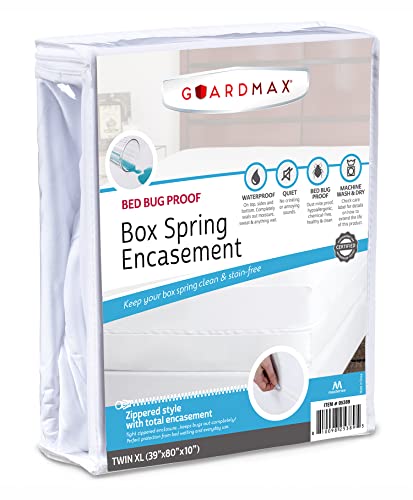Guardmax Funda con resorte con cremallera, protector de somier 100% impermeable, bloquea la suciedad, el polvo, las chinches y la humedad, hipoalergénico y silencioso (individual XL 39 x 80 x 10