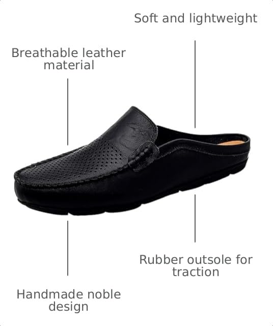 Image of Go Tour Mens Mules Clog Slippers Breathable Punching Leather Slip on Shoes Casual Loafers
