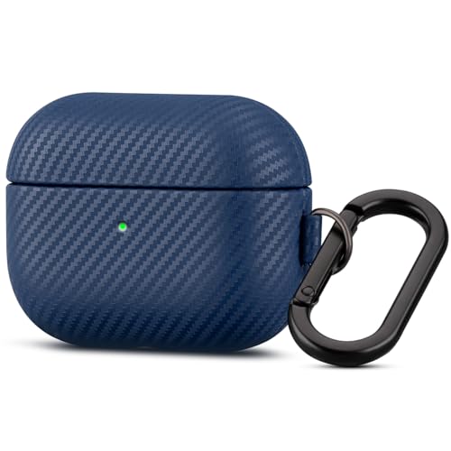 Image of Haobobro Leather Case - for AirPods Pro 3 Case Cover with Keychain - Selected Skin-friendly Leather, Carbon Fibre Texture, Handmade Shockproof Hard Cover for AirPods Pro 3rd Generation Earbuds - White